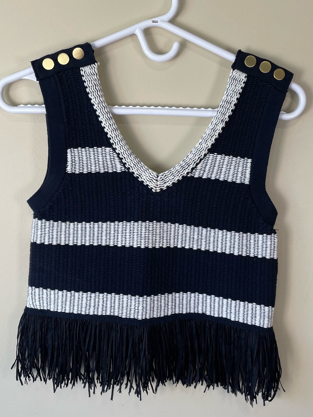 Club Monaco Olivina Sleeveless Fringe Striped Sweater - size XS